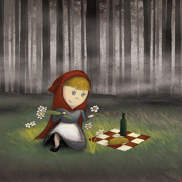 Red Riding Hood picking flowers